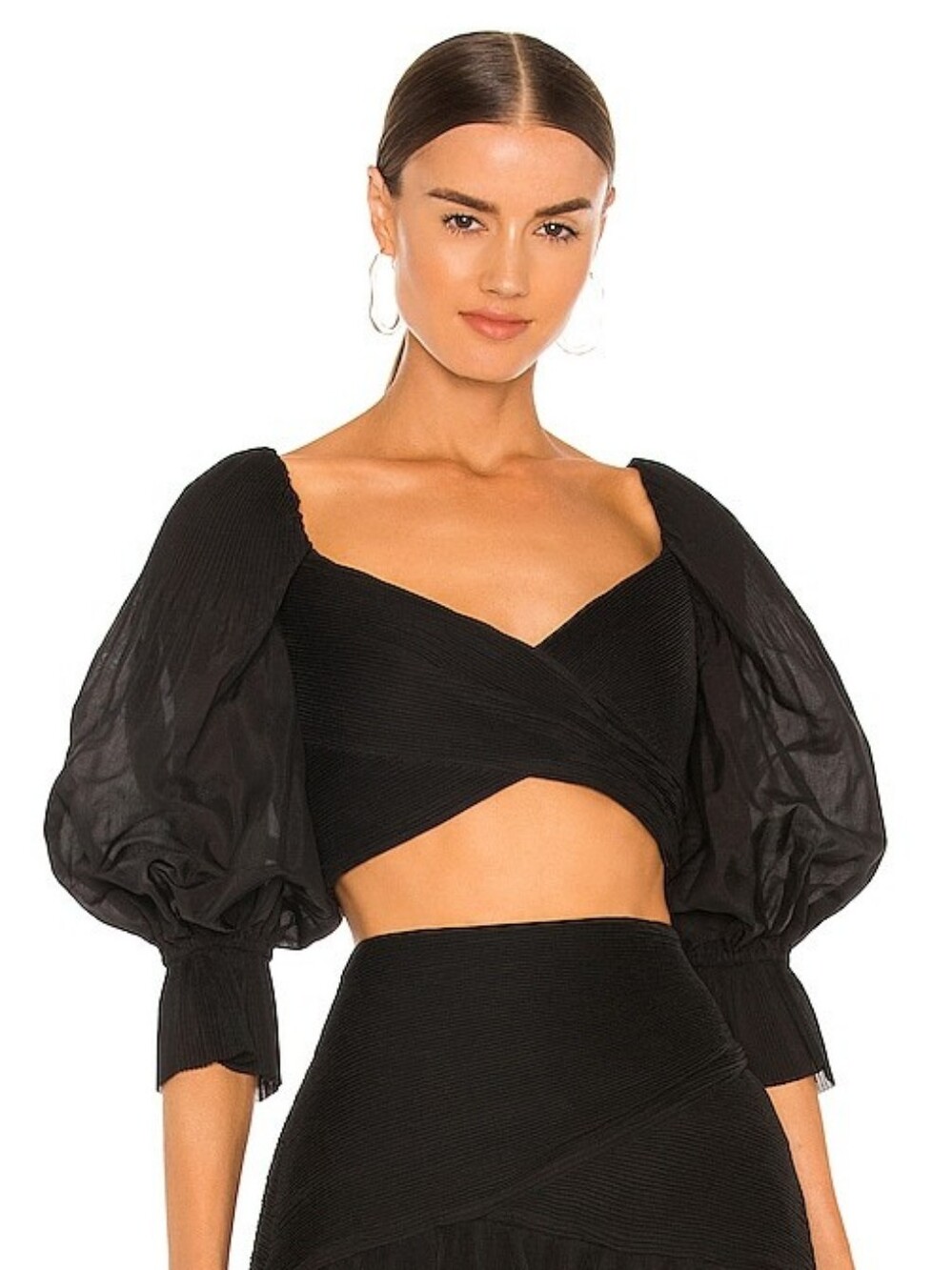 NWT Zimmermann Pleated Bodice Top In Black Puff-Sleeve Cropped Plisse Sz 1 US 6
